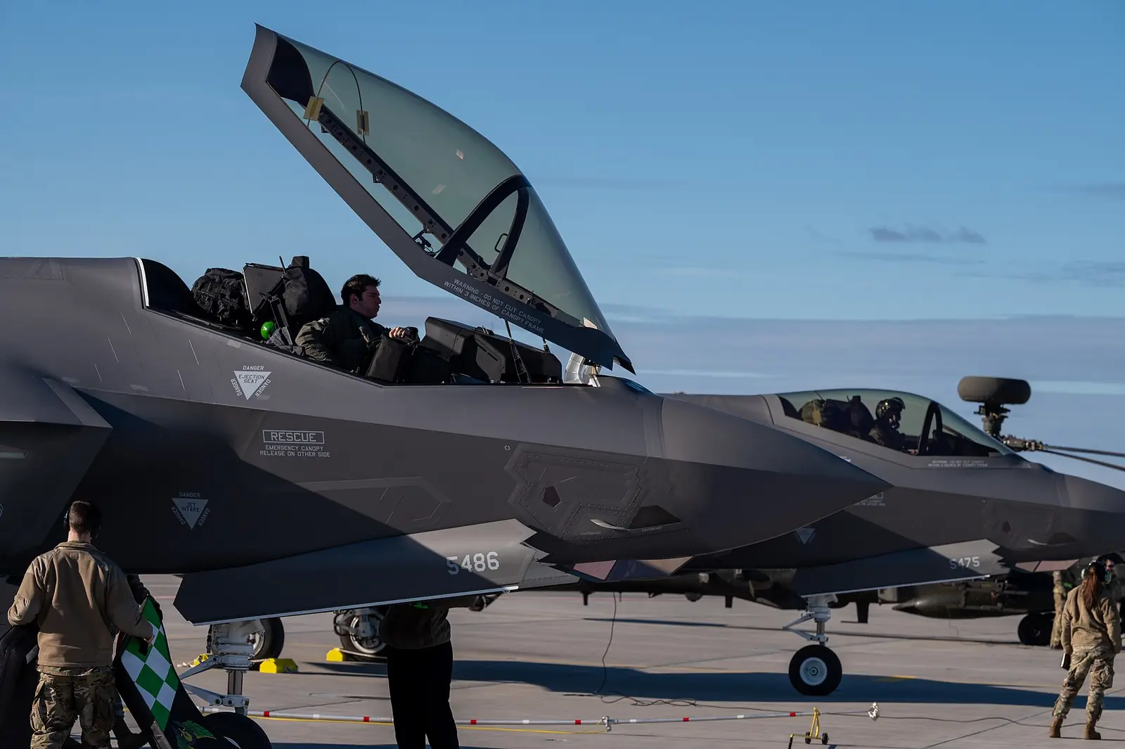 File photo: U.S. F-35 jets arriving at Šiauliai air base, Lithuania, where NATO air policing jets are based, February 2022.